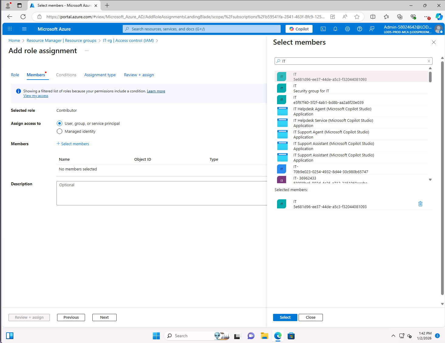 RBAC role assignment example